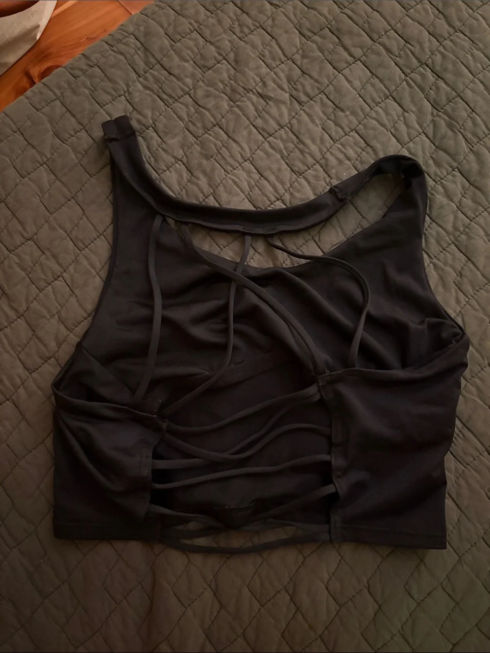 Black Strappy Sports Bralette with White Stripe Detail